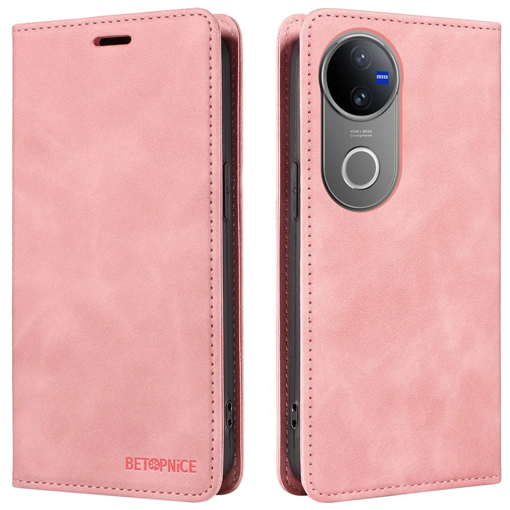 BETOPNICE 003 For vivo V50 5G Case Magnetic Closure RFID Blocking Wallet Stand Leather Phone Cover - Pink - 1
