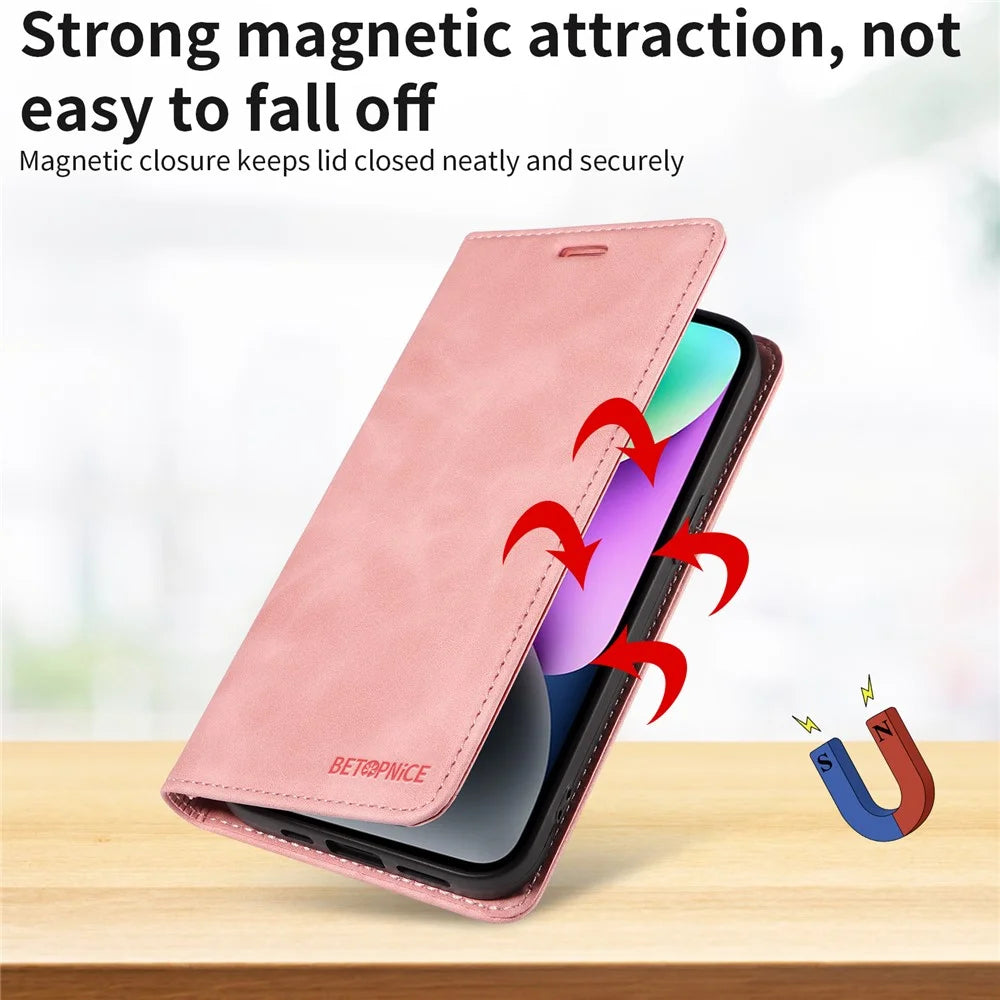 BETOPNICE 003 For vivo V50 5G Case Magnetic Closure RFID Blocking Wallet Stand Leather Phone Cover - Pink - 5
