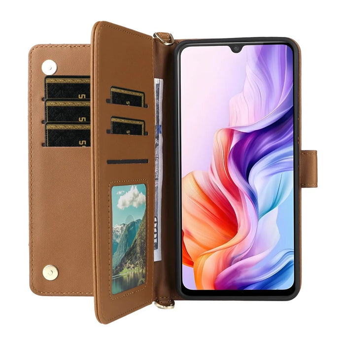 For ZTE Blade V70 Max / nubia V70 Max Wallet Case with Shoulder / Wrist Strap Leather Phone Cover Stand - Brown - 2