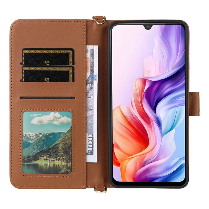 For ZTE Blade V70 Max / nubia V70 Max Wallet Case with Shoulder / Wrist Strap Leather Phone Cover Stand - Brown - 4
