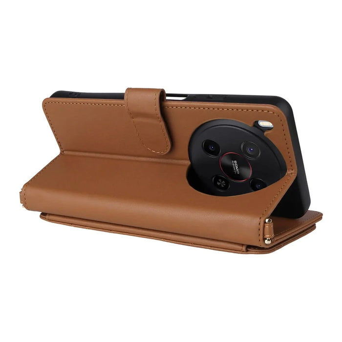 For ZTE Blade V70 Max / nubia V70 Max Wallet Case with Shoulder / Wrist Strap Leather Phone Cover Stand - Brown - 6
