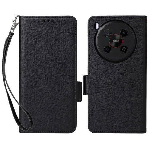 For ZTE Blade V70 Max / nubia V70 Max Case with Wrist Strap Litchi Texture PU Leather Wallet Phone Cover - Black - 1