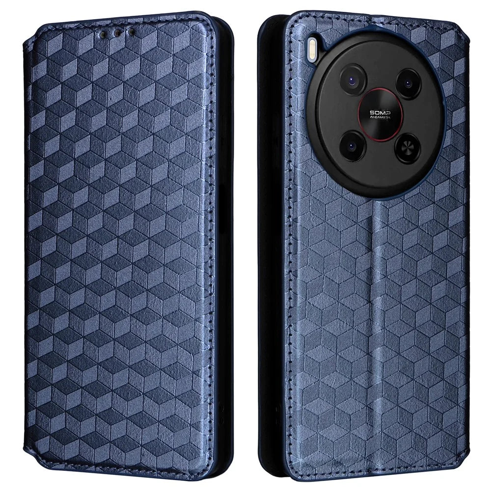 For ZTE Blade V70 Max / nubia V70 Max Case Wallet Rhombus Imprinted Leather Phone Cover - Blue - 1