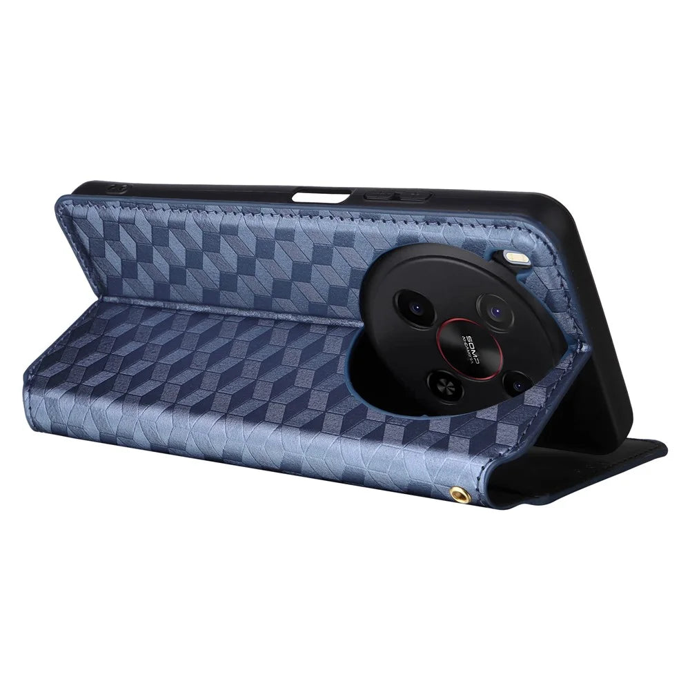 For ZTE Blade V70 Max / nubia V70 Max Case Wallet Rhombus Imprinted Leather Phone Cover - Blue - 5