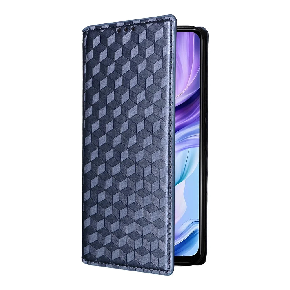For ZTE Blade V70 Max / nubia V70 Max Case Wallet Rhombus Imprinted Leather Phone Cover - Blue - 6