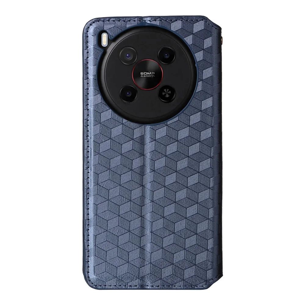 For ZTE Blade V70 Max / nubia V70 Max Case Wallet Rhombus Imprinted Leather Phone Cover - Blue - 7