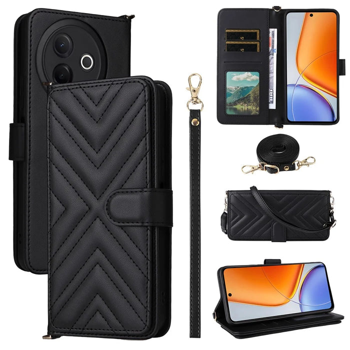 For vivo Y39 5G  /  Y300i 5G Wallet Case with Shoulder / Wrist Strap Leather Phone Cover Stand - Black - 1