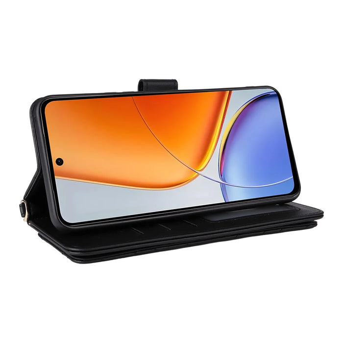 For vivo Y39 5G  /  Y300i 5G Wallet Case with Shoulder / Wrist Strap Leather Phone Cover Stand - Black - 5