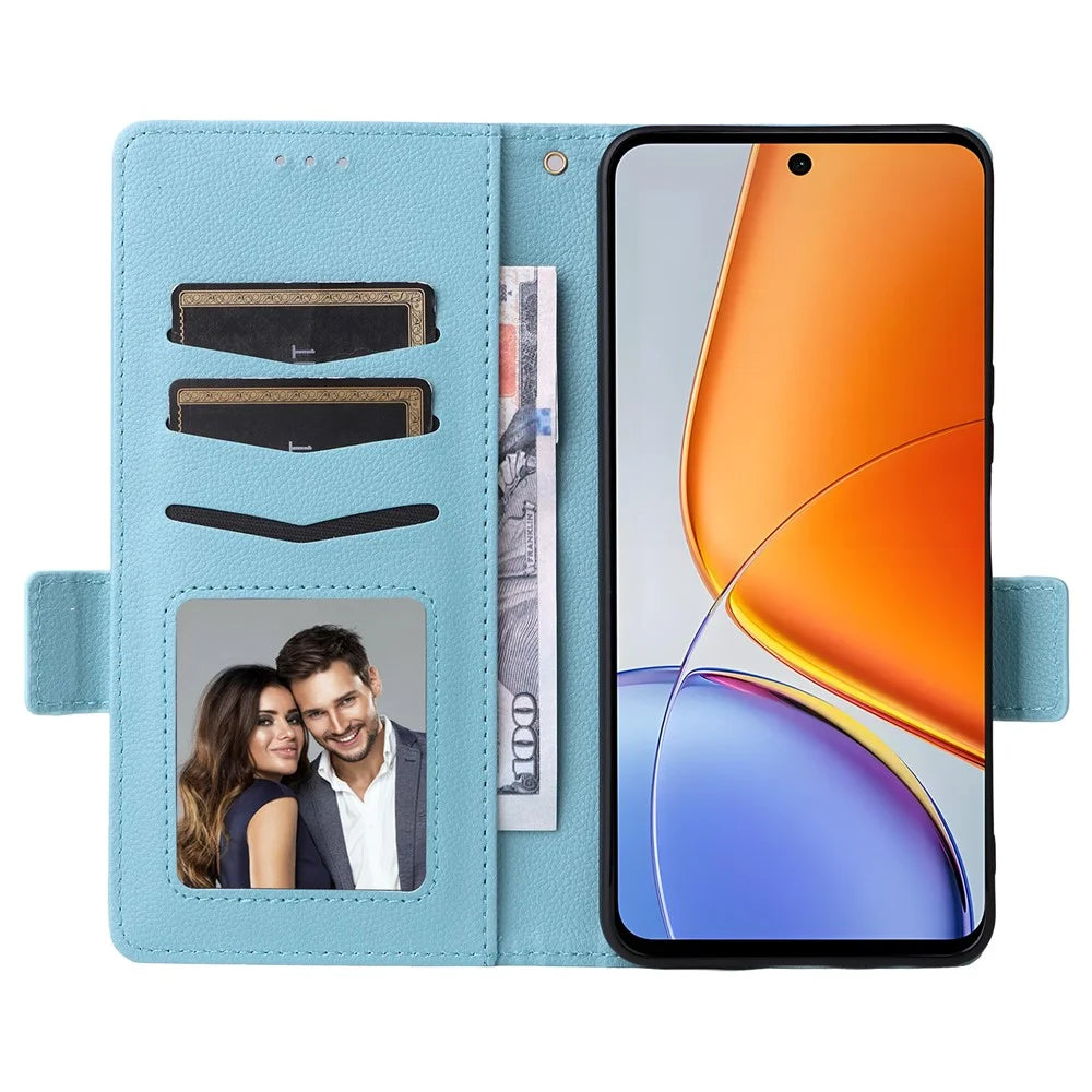 For vivo Y39 5G / Y300i 5G Case with Wrist Strap Litchi Texture PU Leather Wallet Phone Cover - Baby Blue - 2
