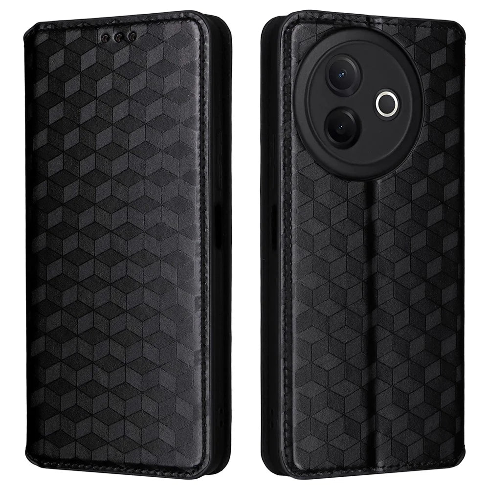 For vivo Y39 5G / Y300i 5G Case Wallet Rhombus Imprinted Leather Phone Cover - Black - 1