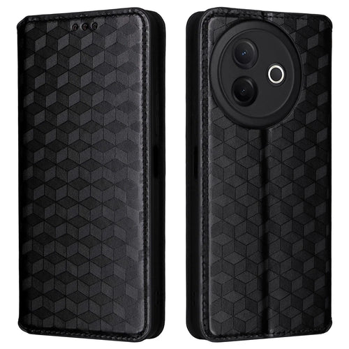 For vivo Y39 5G / Y300i 5G Case Wallet Rhombus Imprinted Leather Phone Cover - Black - 1