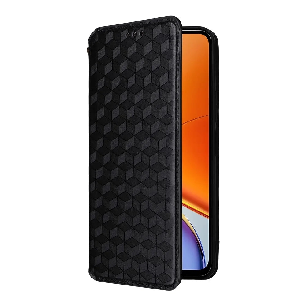 For vivo Y39 5G / Y300i 5G Case Wallet Rhombus Imprinted Leather Phone Cover - Black - 6