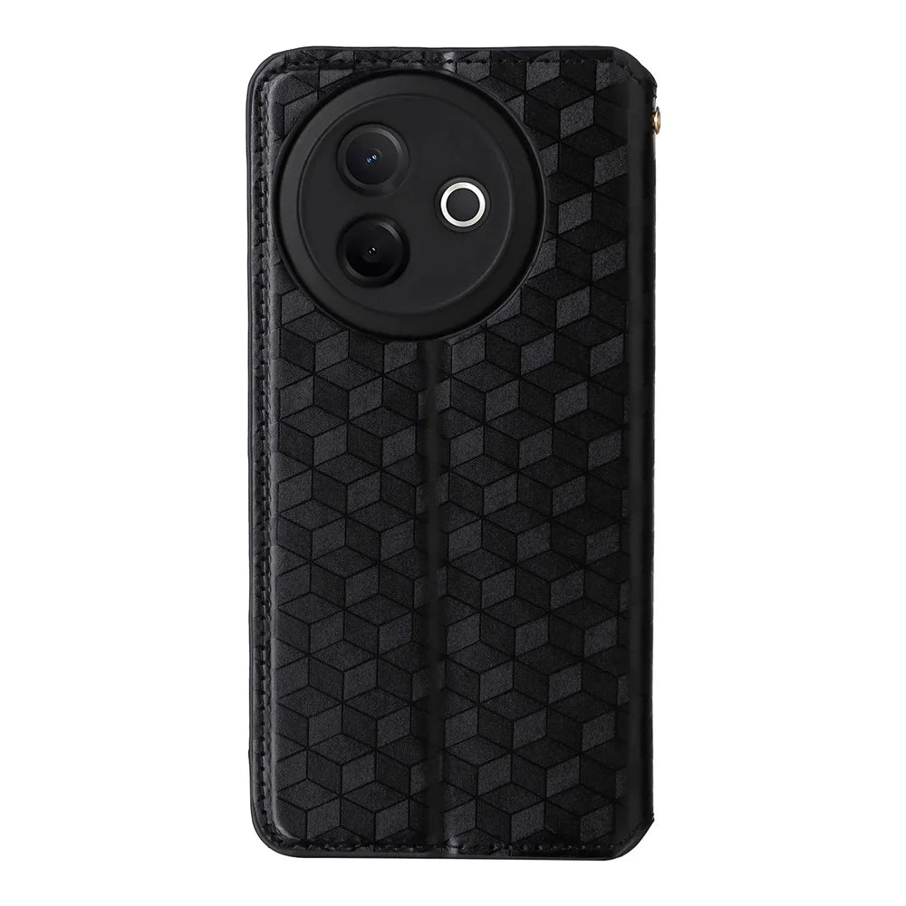 For vivo Y39 5G / Y300i 5G Case Wallet Rhombus Imprinted Leather Phone Cover - Black - 7