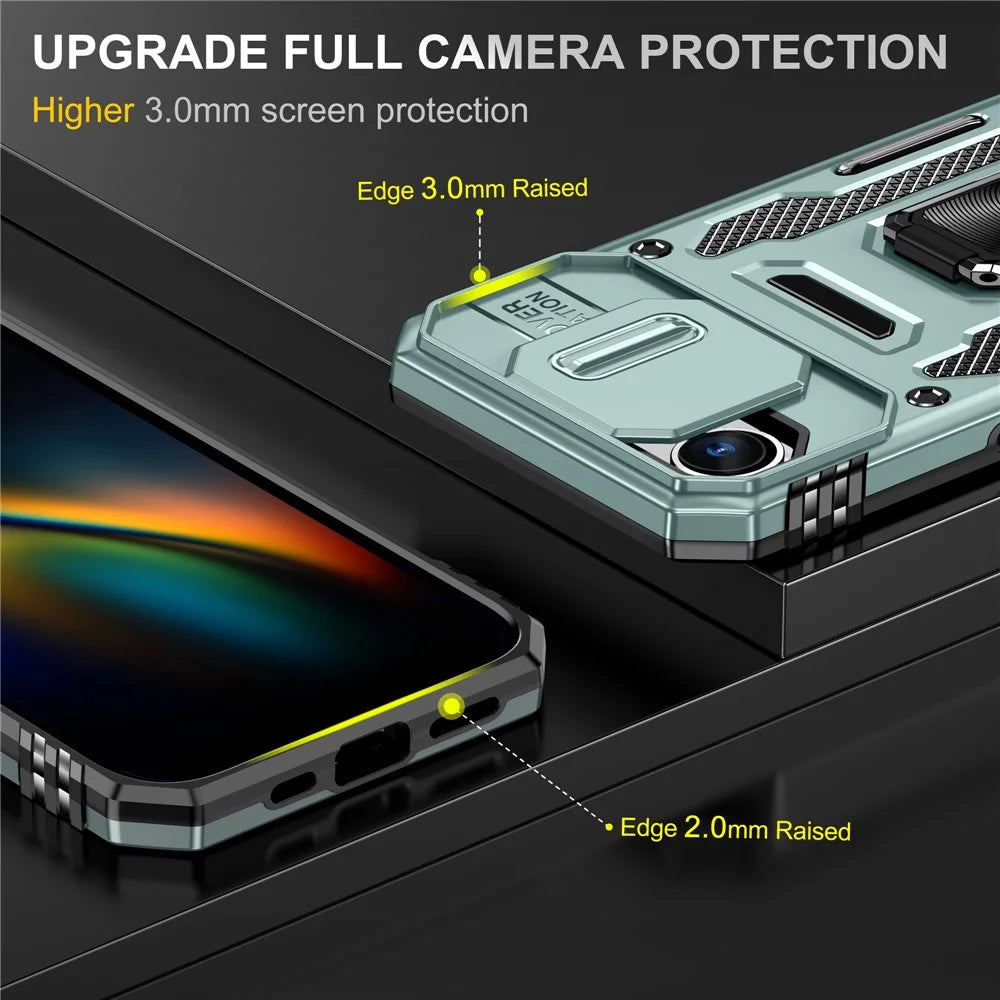 For iPhone 17e / 16e Case Kickstand Slide Lens Lid PC + TPU Drop-Proof Phone Cover - Green - 3