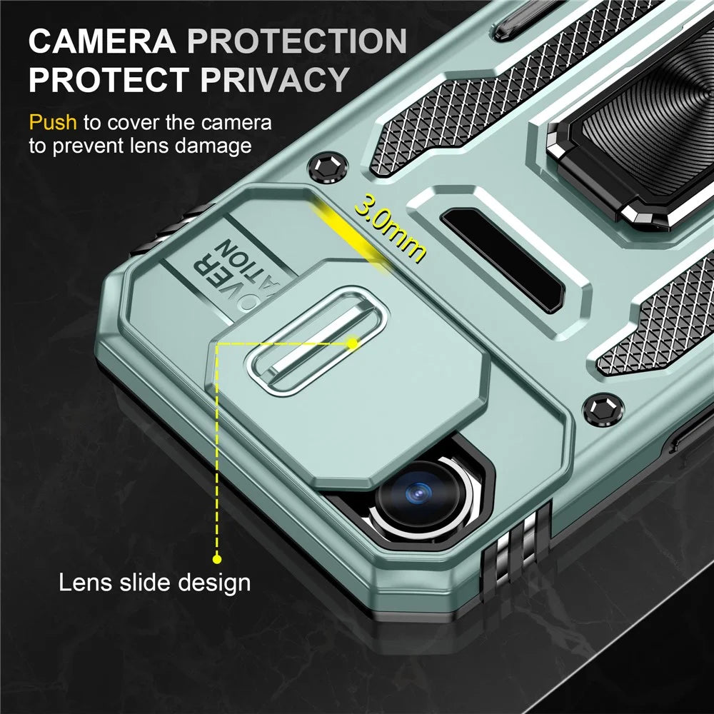 For iPhone 17e / 16e Case Kickstand Slide Lens Lid PC + TPU Drop-Proof Phone Cover - Green - 5