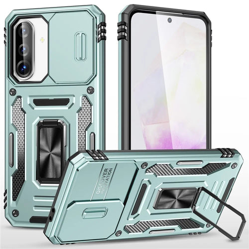 For Samsung Galaxy A36 5G / A56 5G Case Kickstand Slide Lens Lid PC + TPU Drop-Proof Phone Cover - Green - 1