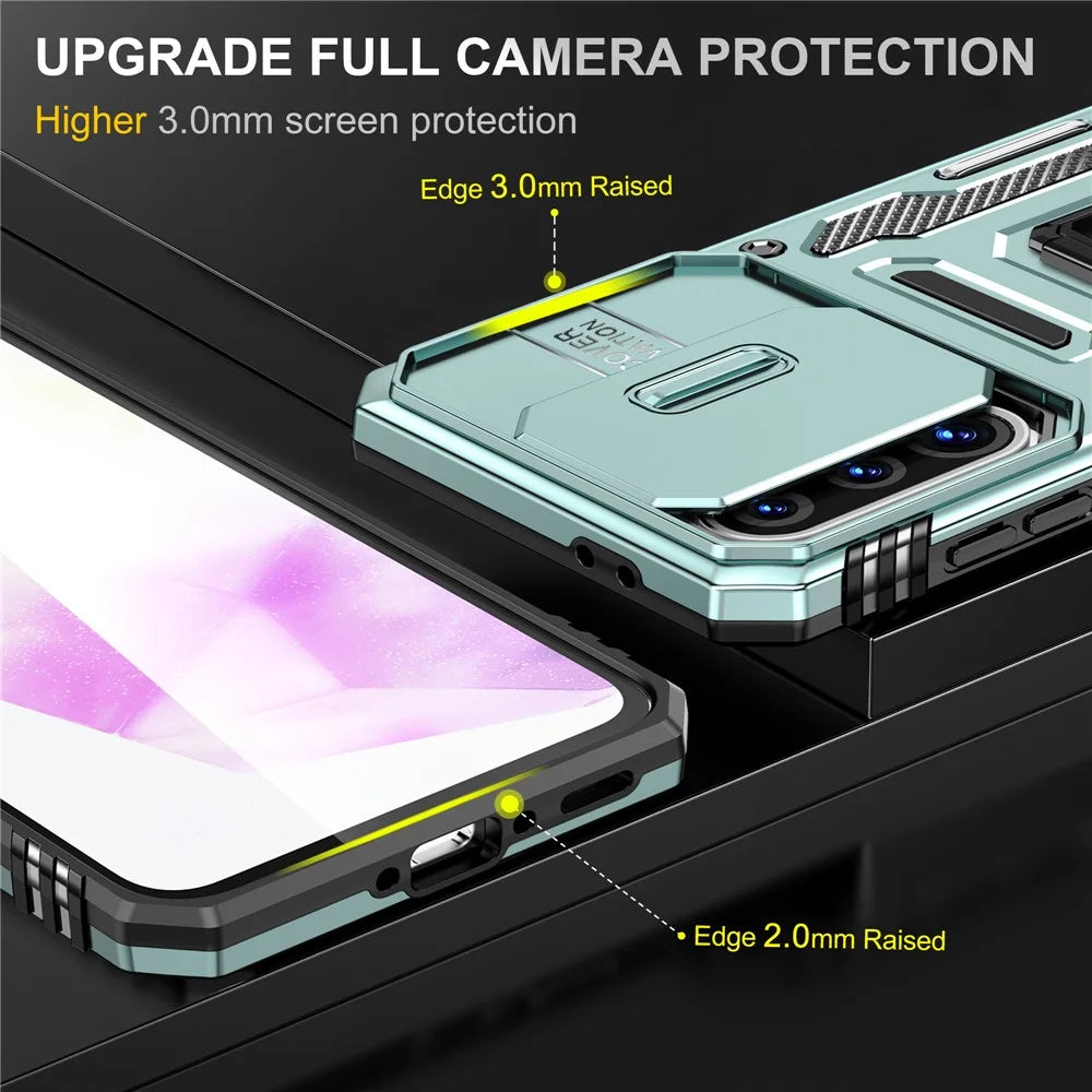 For Samsung Galaxy A36 5G / A56 5G Case Kickstand Slide Lens Lid PC + TPU Drop-Proof Phone Cover - Green - 3
