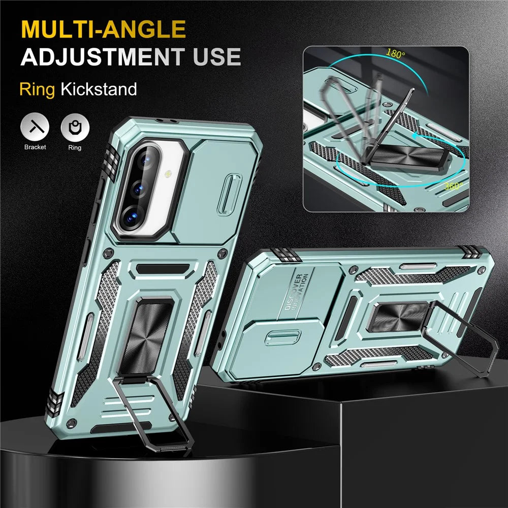 For Samsung Galaxy A36 5G / A56 5G Case Kickstand Slide Lens Lid PC + TPU Drop-Proof Phone Cover - Green - 4