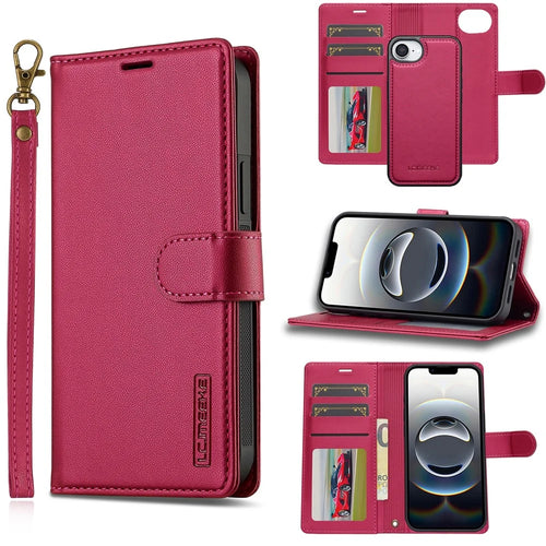 LC.IMEEKE L2 Series for iPhone 17e / 16e Case PU Leather Wallet Detachable Magnetic Phone Cover - Red - 1