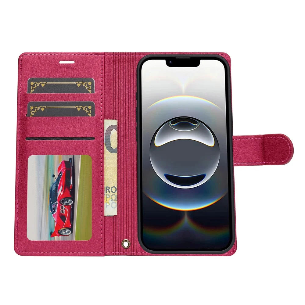 LC.IMEEKE L2 Series for iPhone 17e / 16e Case PU Leather Wallet Detachable Magnetic Phone Cover - Red - 2