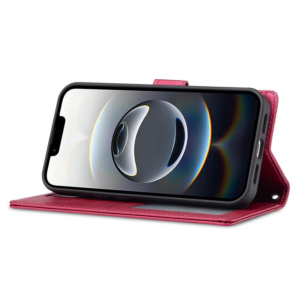 LC.IMEEKE L2 Series for iPhone 17e / 16e Case PU Leather Wallet Detachable Magnetic Phone Cover - Red - 3