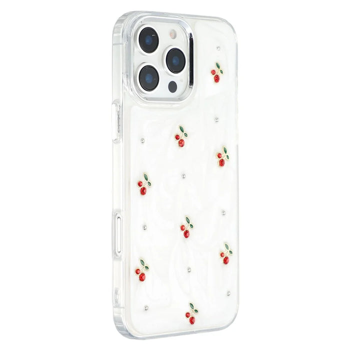 For iPhone 16 Pro Case 3D Epoxy Cherry Design Soft TPU Back Cover - 1