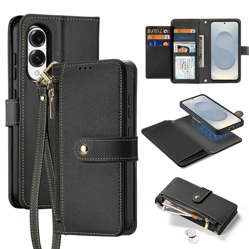 DUX DUCIS For Samsung Galaxy S25 Edge Case  Lawa Series Detachable Magnetic Cowhide Leather Cover Zipper Wallet - Black - 1