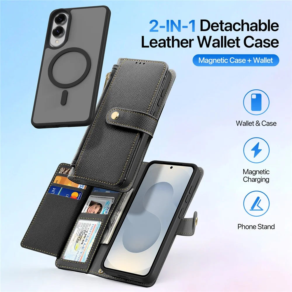 DUX DUCIS For Samsung Galaxy S25 Edge Case  Lawa Series Detachable Magnetic Cowhide Leather Cover Zipper Wallet - Black - 3