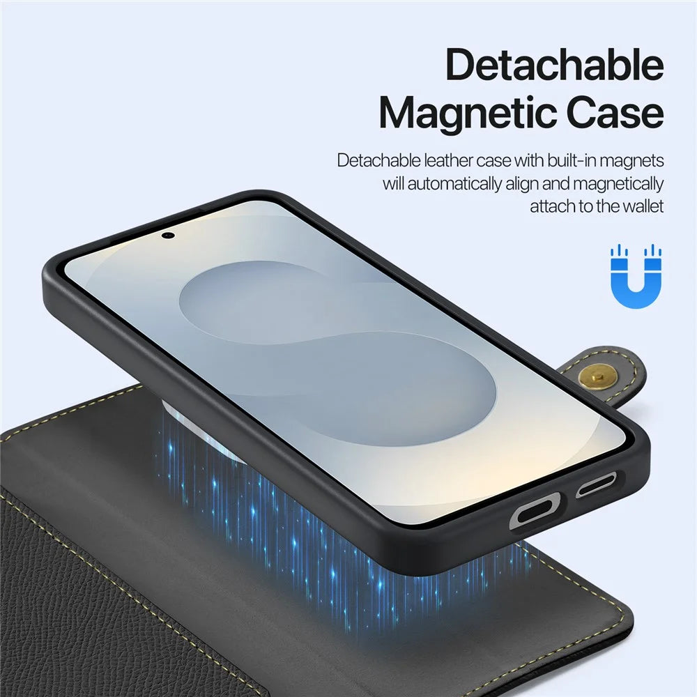 DUX DUCIS For Samsung Galaxy S25 Edge Case  Lawa Series Detachable Magnetic Cowhide Leather Cover Zipper Wallet - Black - 5