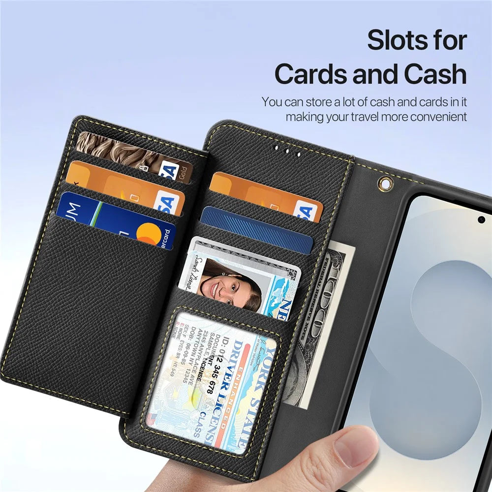 DUX DUCIS For Samsung Galaxy S25 Edge Case  Lawa Series Detachable Magnetic Cowhide Leather Cover Zipper Wallet - Black - 7
