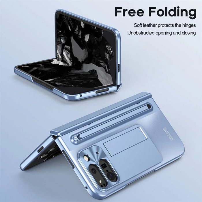 For Google Pixel 10 Pro Fold Case Kickstand Hinge PC Phone Cover with Tempered Glass Film, Stylus - Blue - 6