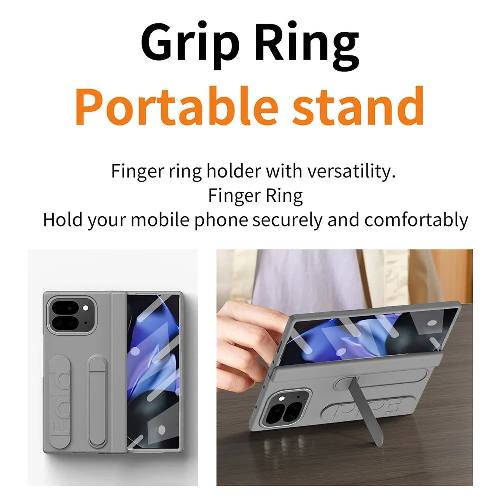 For Google Pixel 10 Pro Fold Case Kickstand Wristband Hard PC Phone Cover with Pen Slot / Stylus - Grey - 2