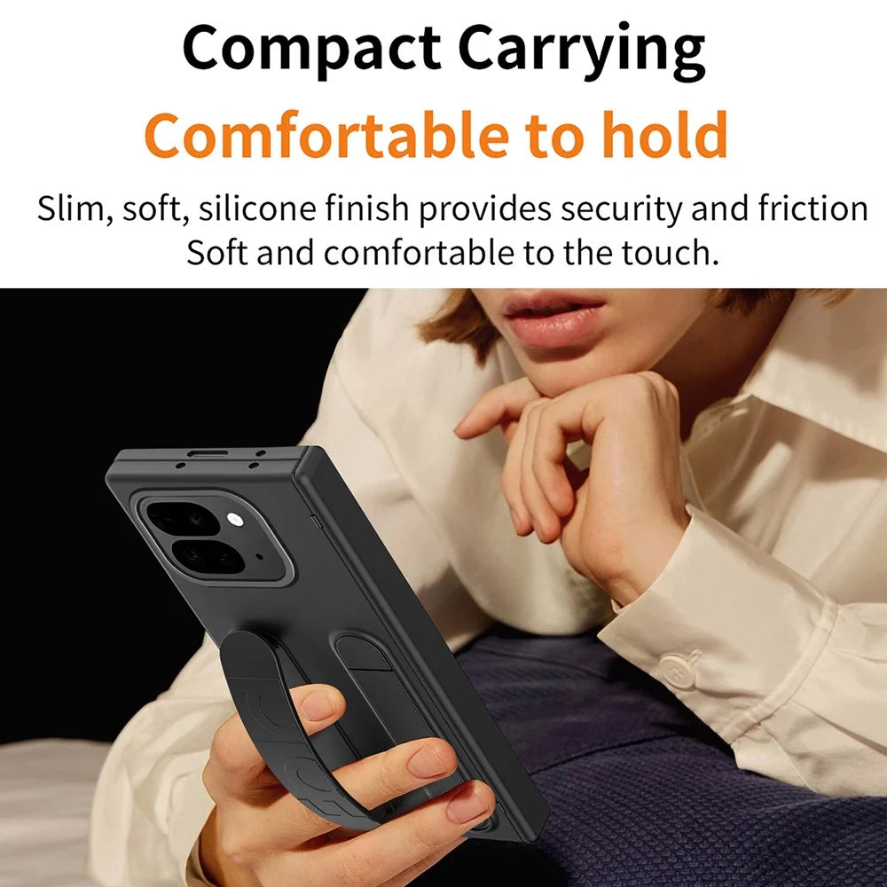 For Google Pixel 10 Pro Fold Case Kickstand Wristband Hard PC Phone Cover with Pen Slot / Stylus - Grey - 5