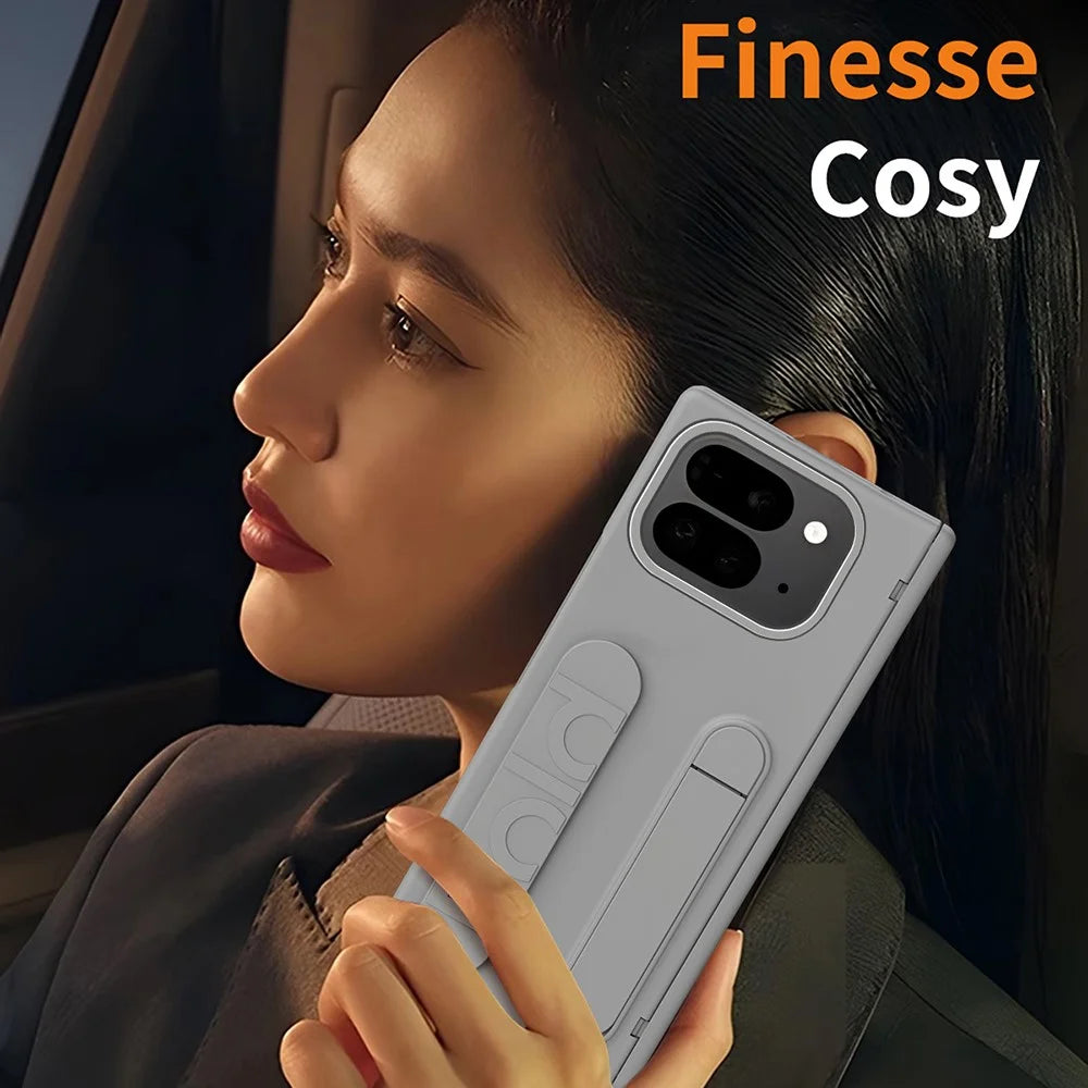 For Google Pixel 10 Pro Fold Case Kickstand Wristband Hard PC Phone Cover with Pen Slot / Stylus - Grey - 7