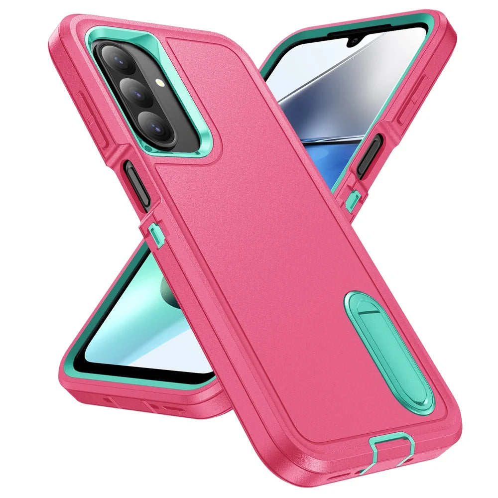 For Samsung Galaxy A26 5G Case Kickstand Phone Cover PC + Silicone + EVA 3-in-1 Design - Rose + Light Cyan - 1
