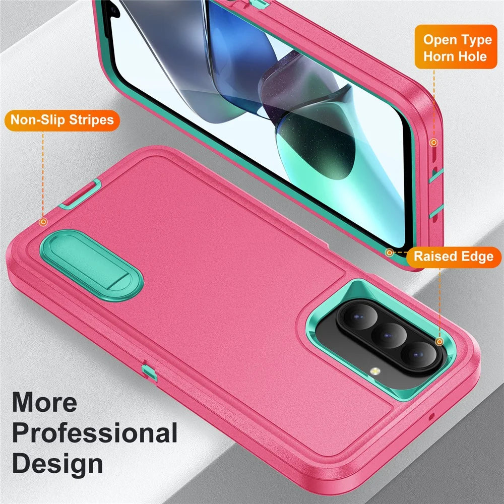 For Samsung Galaxy A26 5G Case Kickstand Phone Cover PC + Silicone + EVA 3-in-1 Design - Rose + Light Cyan - 3