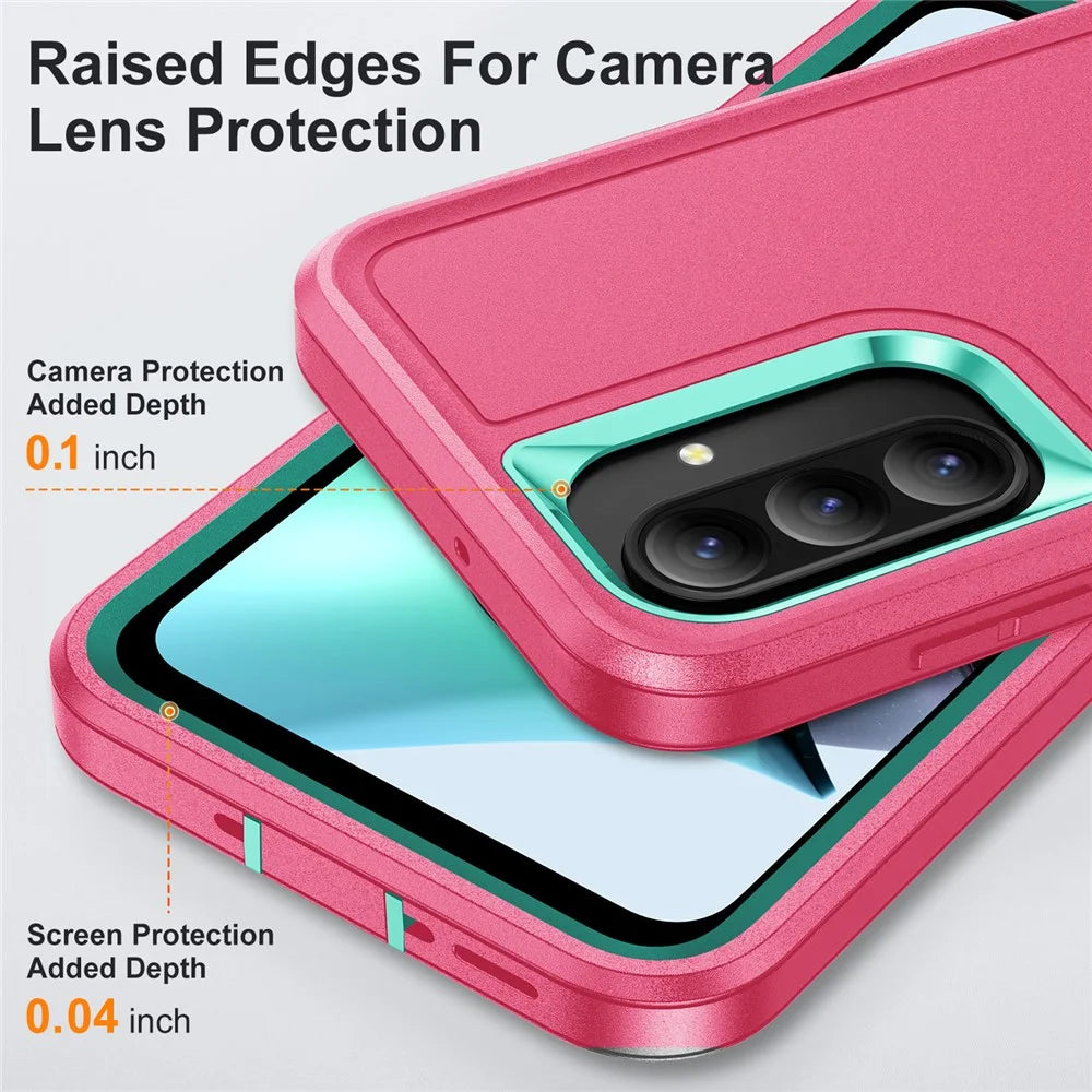 For Samsung Galaxy A26 5G Case Kickstand Phone Cover PC + Silicone + EVA 3-in-1 Design - Rose + Light Cyan - 5