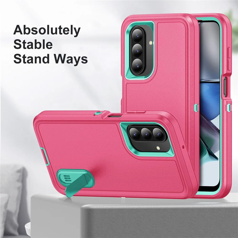 For Samsung Galaxy A26 5G Case Kickstand Phone Cover PC + Silicone + EVA 3-in-1 Design - Rose + Light Cyan - 6