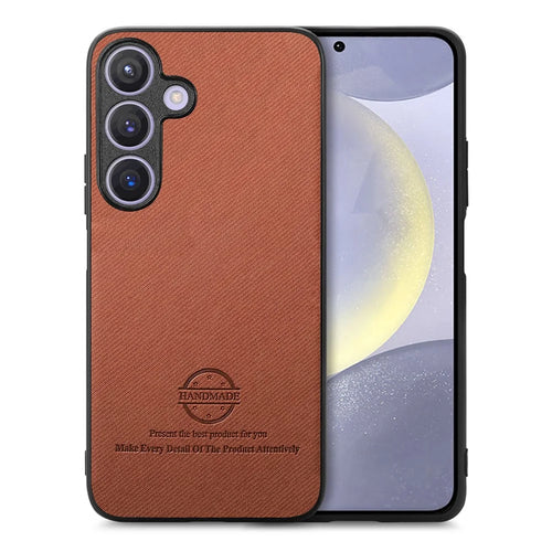 For Samsung Galaxy S25+ Leather Phone  Back Cover with Cloth Texture - Brown - 1