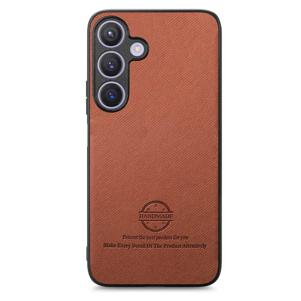 For Samsung Galaxy S25+ Leather Phone  Back Cover with Cloth Texture - Brown - 2