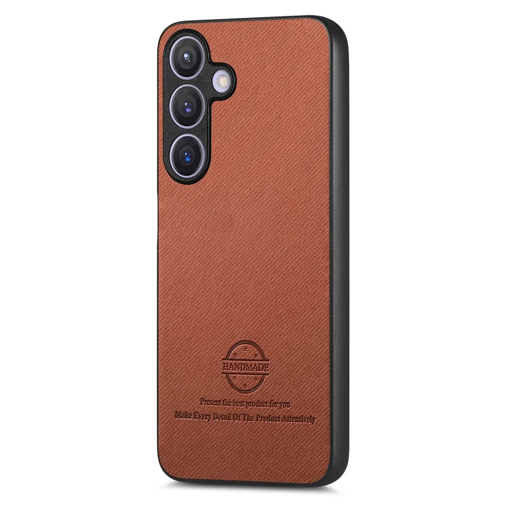 For Samsung Galaxy S25+ Leather Phone  Back Cover with Cloth Texture - Brown - 3