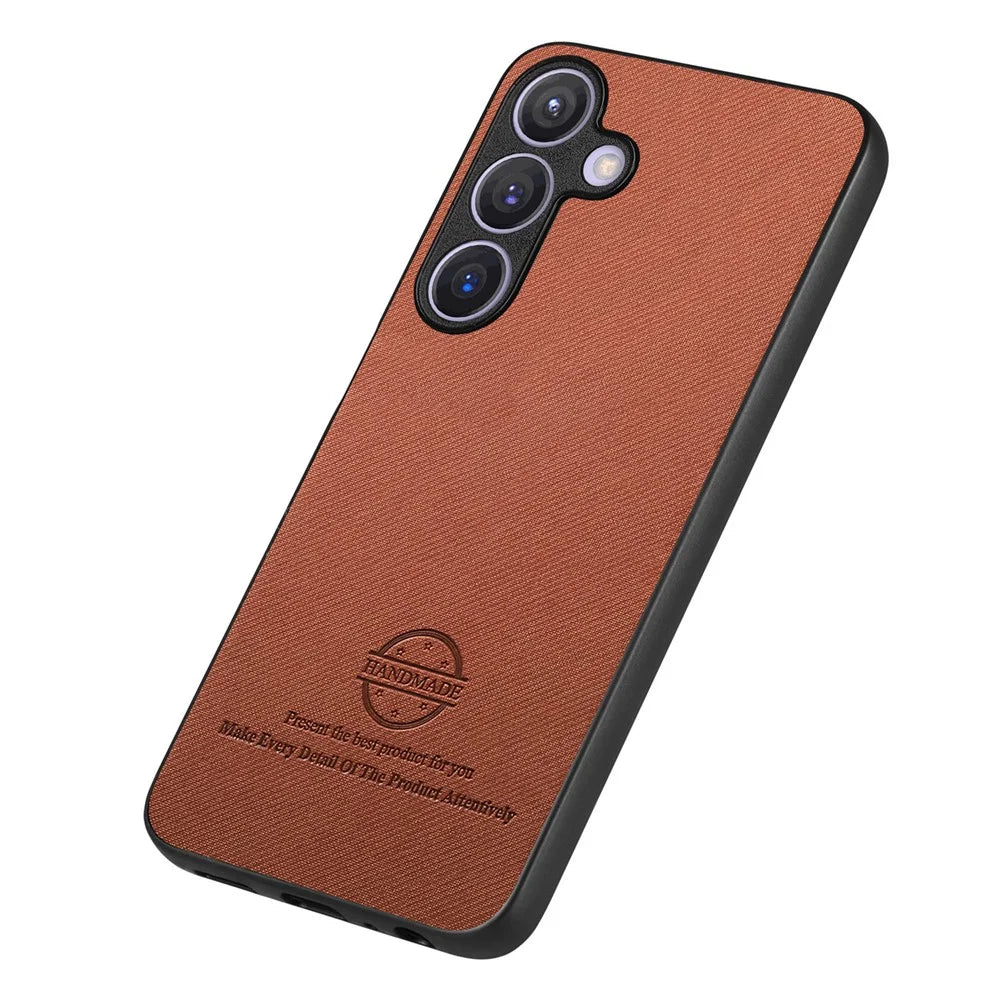 For Samsung Galaxy S25+ Leather Phone  Back Cover with Cloth Texture - Brown - 4