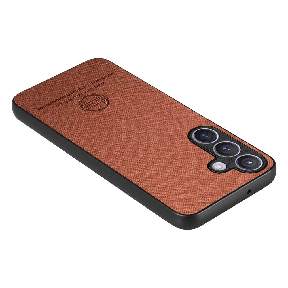 For Samsung Galaxy S25+ Leather Phone  Back Cover with Cloth Texture - Brown - 5