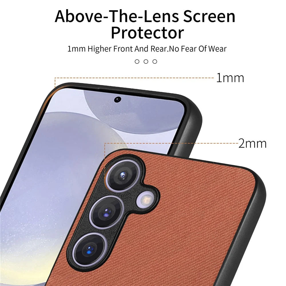 For Samsung Galaxy S25+ Leather Phone  Back Cover with Cloth Texture - Brown - 7