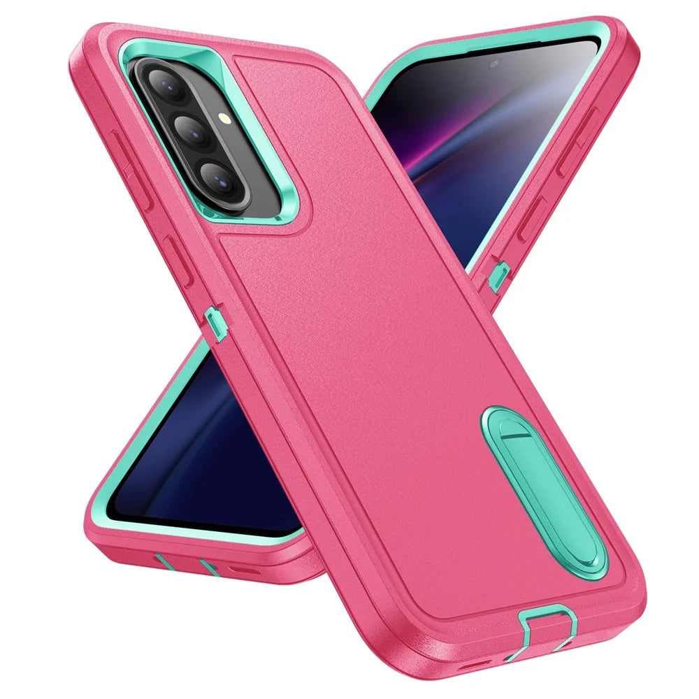For Samsung Galaxy A56 5G / A36 5G Case Kickstand Phone Cover PC + Silicone + EVA 3-in-1 Design - Rose + Light Cyan - 1