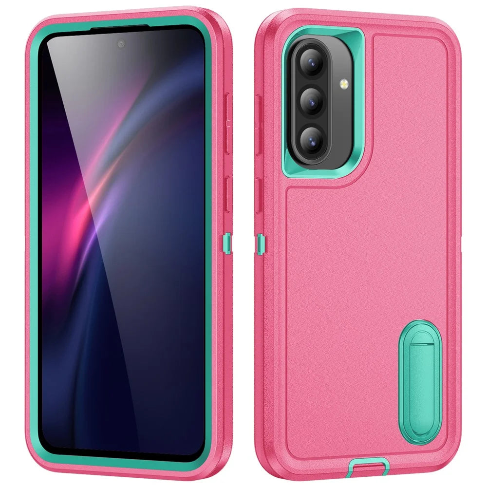For Samsung Galaxy A56 5G / A36 5G Case Kickstand Phone Cover PC + Silicone + EVA 3-in-1 Design - Rose + Light Cyan - 2