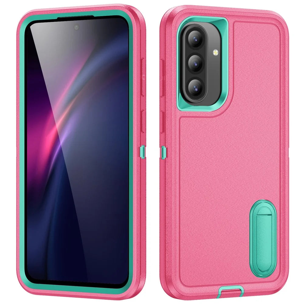 For Samsung Galaxy A56 5G Case Kickstand Phone Cover PC + Silicone + EVA 3-in-1 Design - Rose + Light Cyan - 2