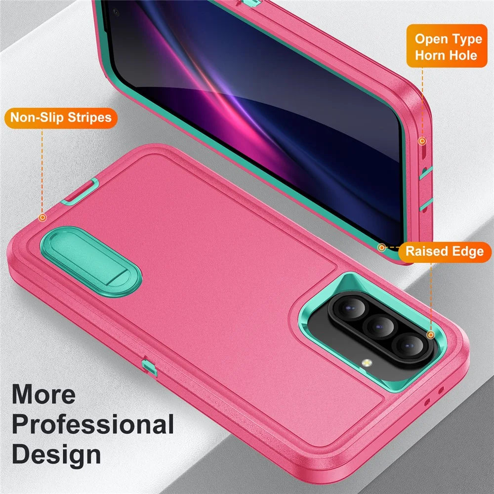 For Samsung Galaxy A56 5G Case Kickstand Phone Cover PC + Silicone + EVA 3-in-1 Design - Rose + Light Cyan - 3