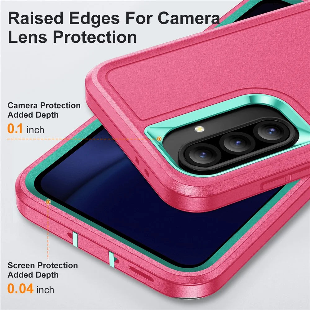 For Samsung Galaxy A56 5G Case Kickstand Phone Cover PC + Silicone + EVA 3-in-1 Design - Rose + Light Cyan - 5