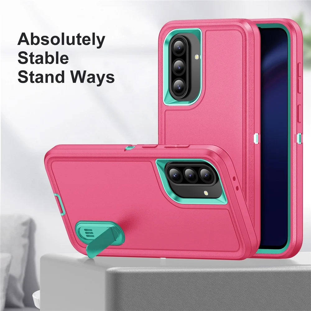 For Samsung Galaxy A56 5G Case Kickstand Phone Cover PC + Silicone + EVA 3-in-1 Design - Rose + Light Cyan - 6